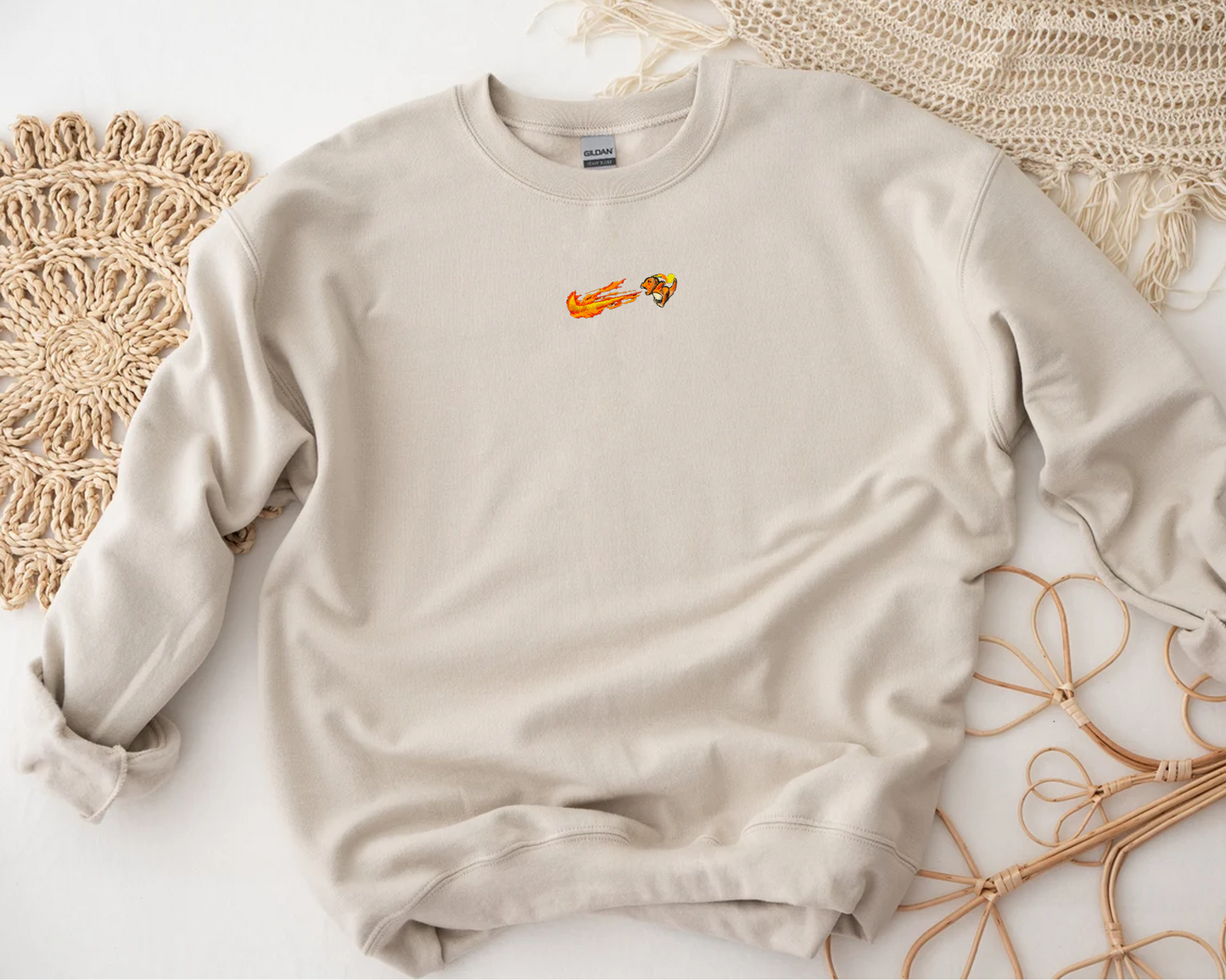 Unisex Sweater, Charmander, Fire type, Starter pokemon, pokemon, Pokemon Go, Pokemon Sweater, Crew neck, Unisex, Pickachu, Gangar, Snorlax, Pokemon Gift, Boyfriend Gift, Gift for Him, Father's day, Men's clothing, Tan, Nike shoosh