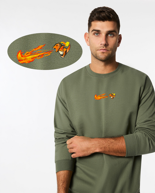 Unisex Sweater, Charmander, Fire type, Starter pokemon, pokemon, Pokemon Go, Pokemon Sweater, Crew neck, Unisex, Pickachu, Gangar, Snorlax, Pokemon Gift, Boyfriend Gift,  Gift for Him, Father's day, Men's clothing, Green, Nike shoosh