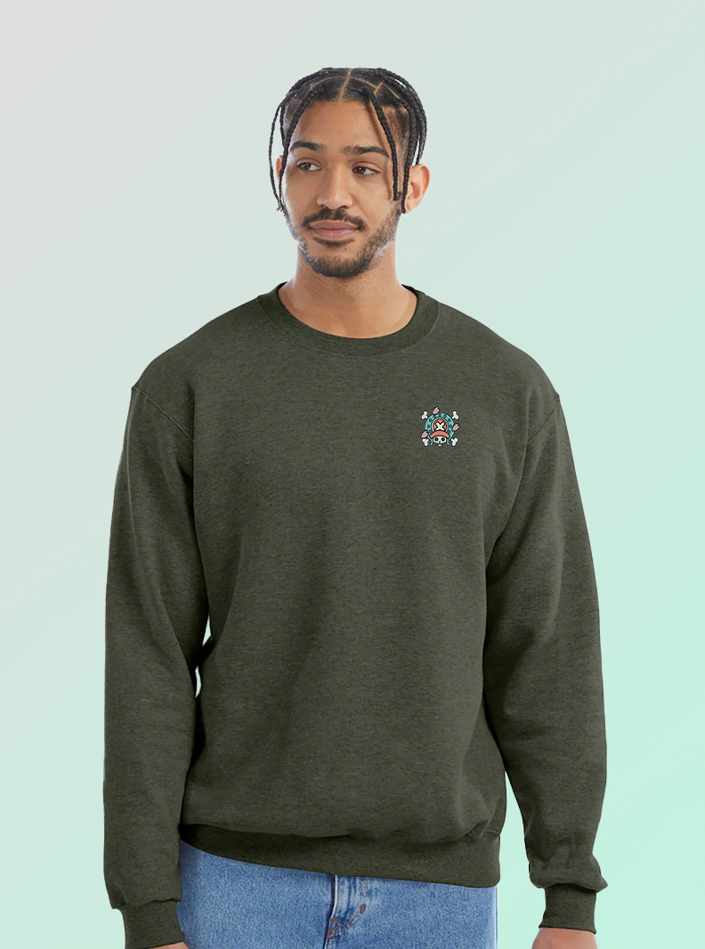 Tony Chopper Skull Crewneck – Cozy Anime-Inspired Embroidered Sweater