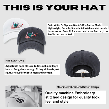 Nike-Inspired Stitch Dad Hat: Premium Embroidered Apparel for Lilo & Stitch Fans