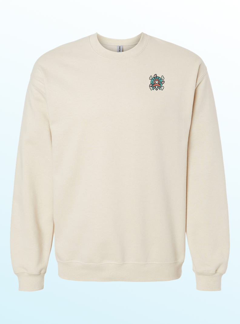 Tony Chopper Skull Crewneck – Cozy Anime-Inspired Embroidered Sweater