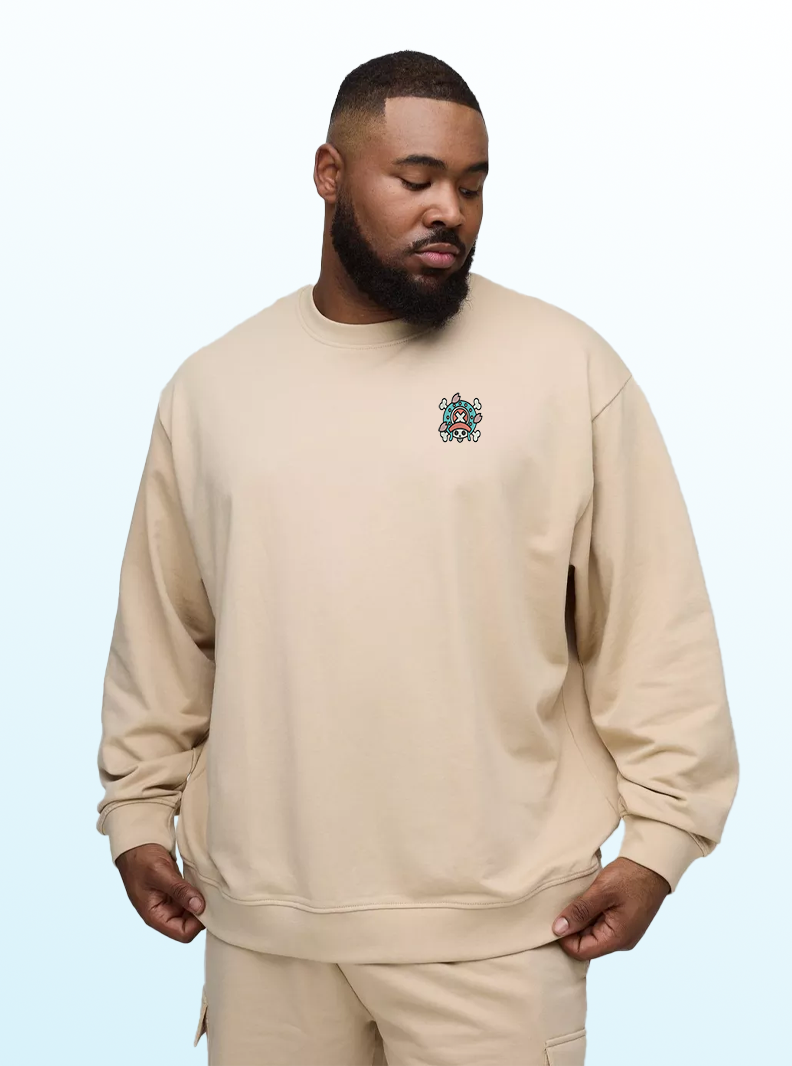 Tony Chopper Skull Crewneck – Cozy Anime-Inspired Embroidered Sweater