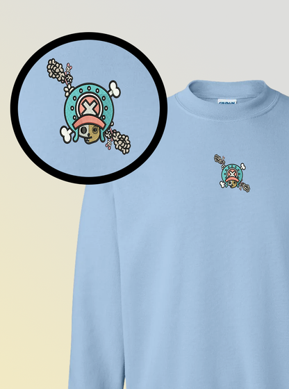 Cherry Skull Crewneck – Sand Embroidered Anime-Inspired Sweater