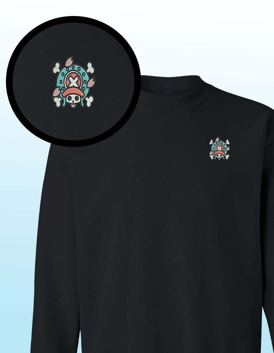 Tony Chopper Skull Crewneck – Cozy Anime-Inspired Embroidered Sweater