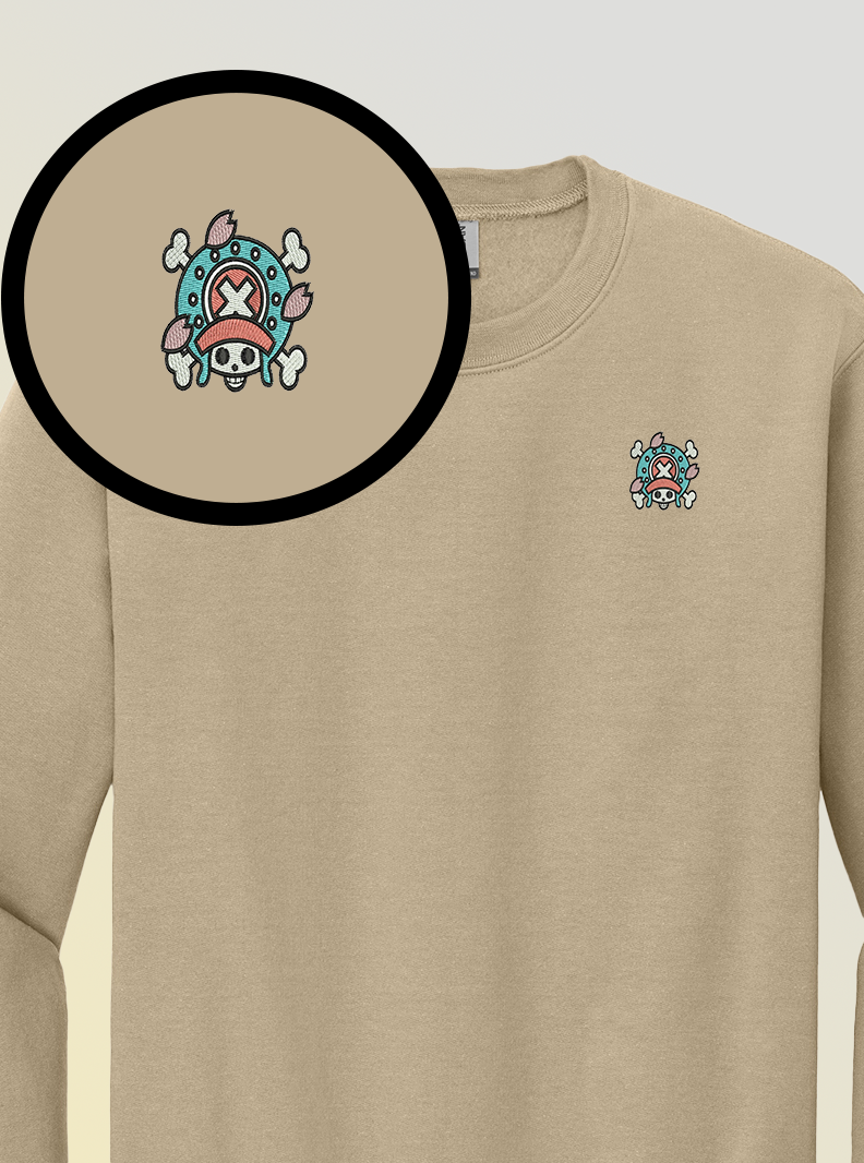 Tony Chopper Skull Crewneck – Cozy Anime-Inspired Embroidered Sweater