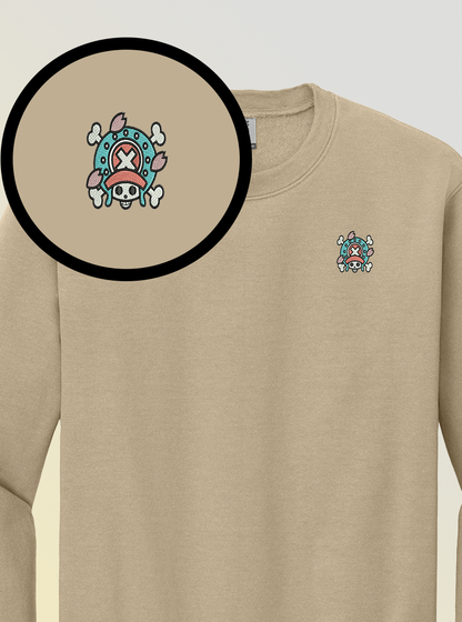 Tony Chopper Skull Crewneck – Cozy Anime-Inspired Embroidered Sweater