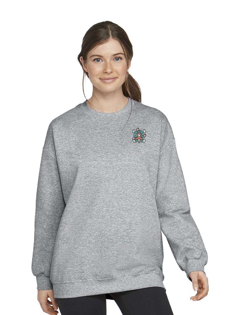 Tony Chopper Skull Crewneck – Cozy Anime-Inspired Embroidered Sweater