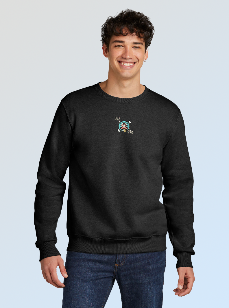 Cherry Skull Crewneck – Sand Embroidered Anime-Inspired Sweater