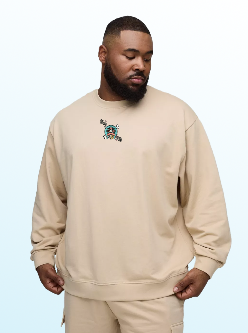 Cherry Skull Crewneck – Sand Embroidered Anime-Inspired Sweater