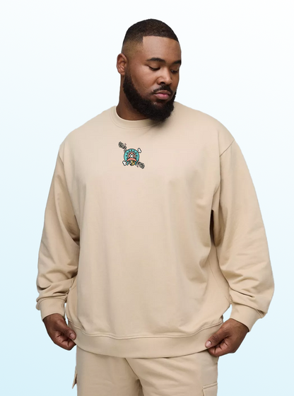 Cherry Skull Crewneck – Sand Embroidered Anime-Inspired Sweater