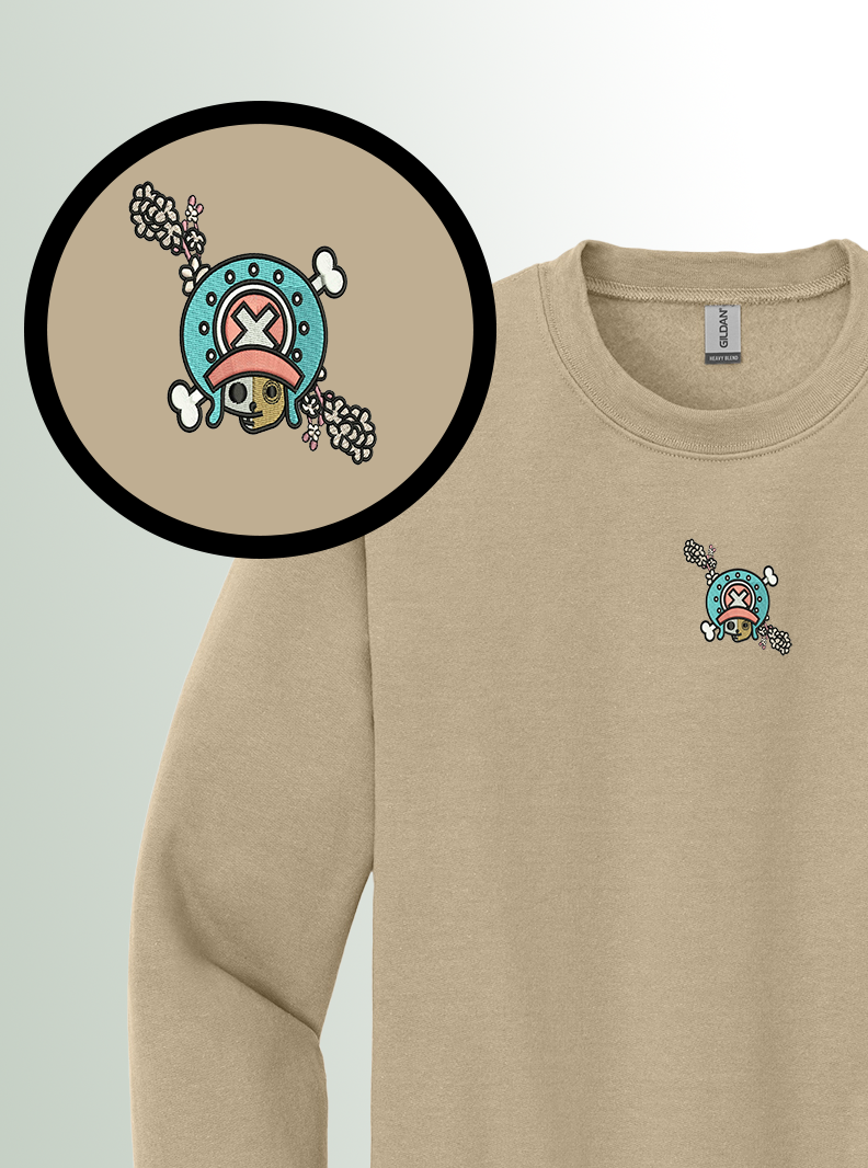 Cherry Skull Crewneck – Sand Embroidered Anime-Inspired Sweater