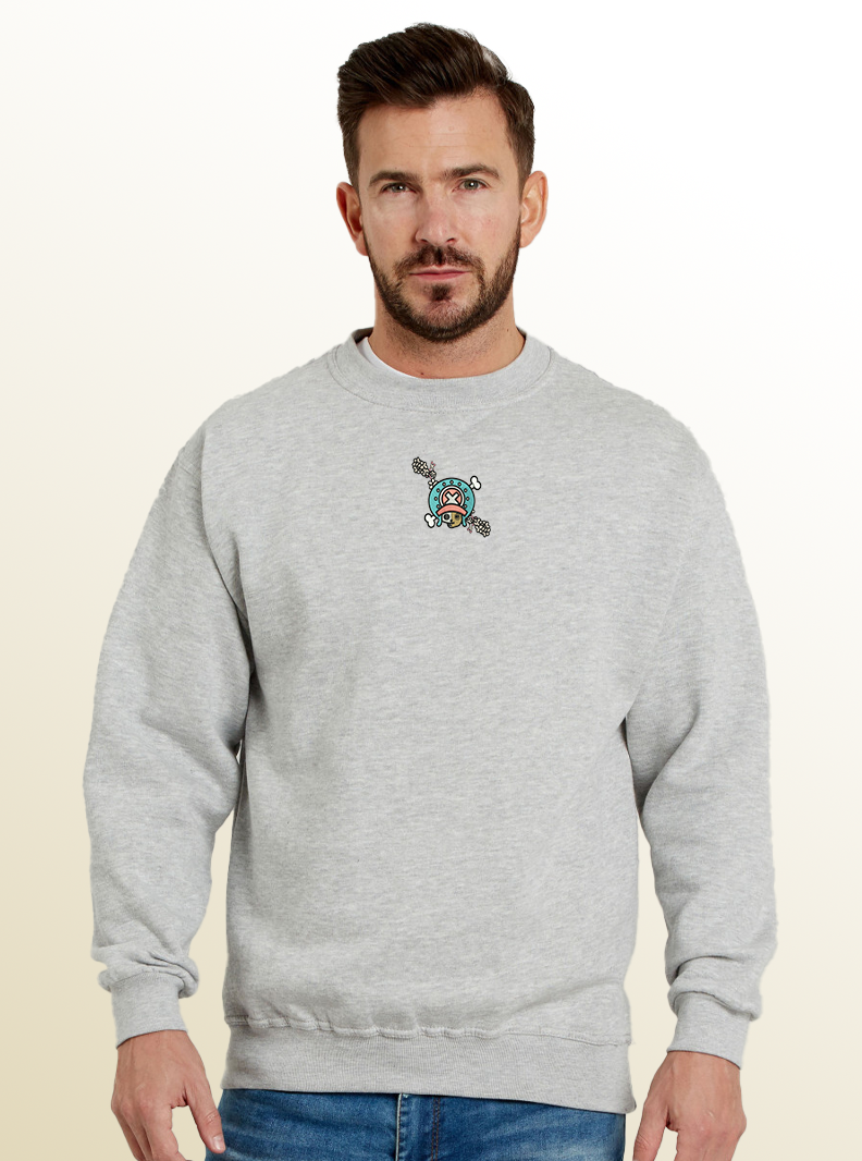 Cherry Skull Crewneck – Sand Embroidered Anime-Inspired Sweater