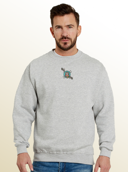 Cherry Skull Crewneck – Sand Embroidered Anime-Inspired Sweater