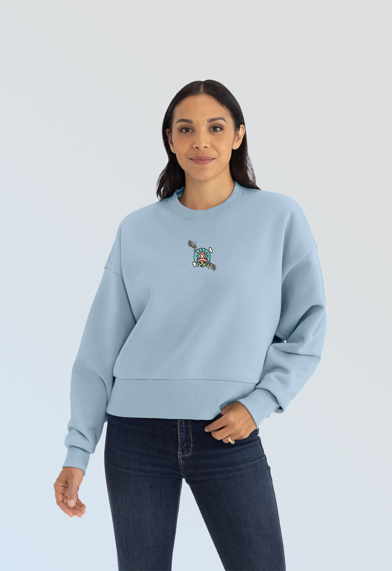 Cherry Skull Crewneck – Sand Embroidered Anime-Inspired Sweater