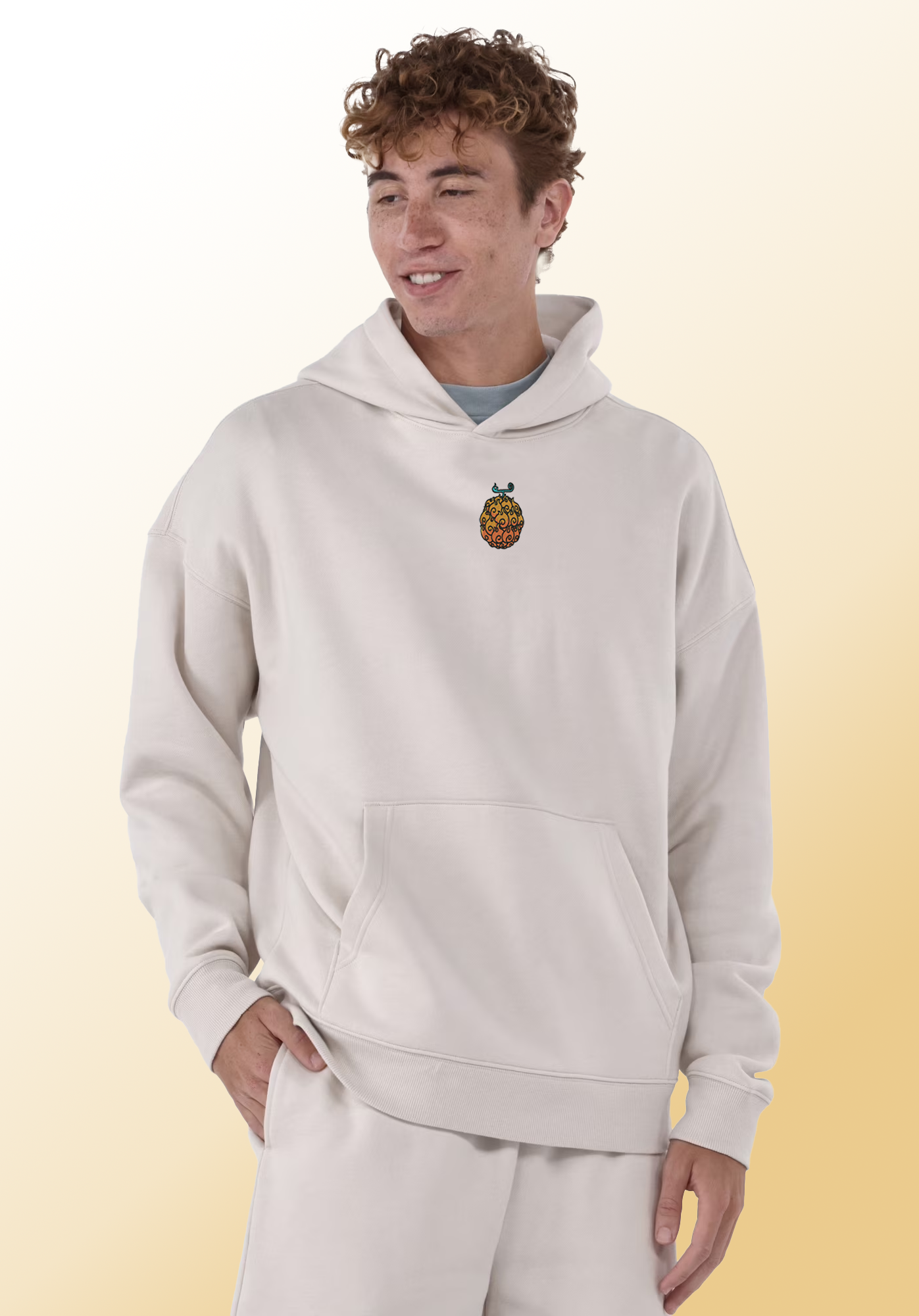 Embroidered Flame Fruit Anime Inspired Hoodie, Unisex Heavy Weighted hoodie Pullover