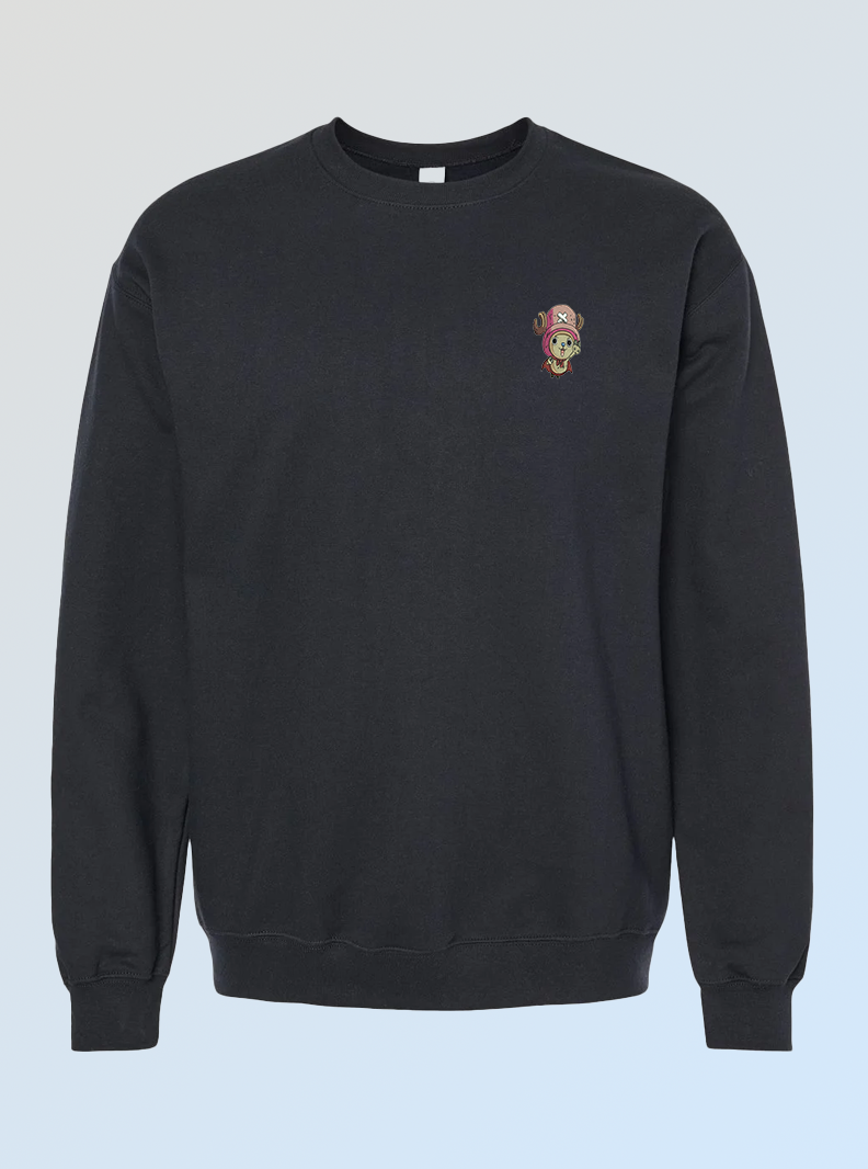 Flying Reindeer Crewneck – Light Blue Embroidered Anime-Inspired Sweater