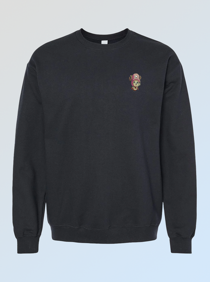 Flying Reindeer Crewneck – Light Blue Embroidered Anime-Inspired Sweater