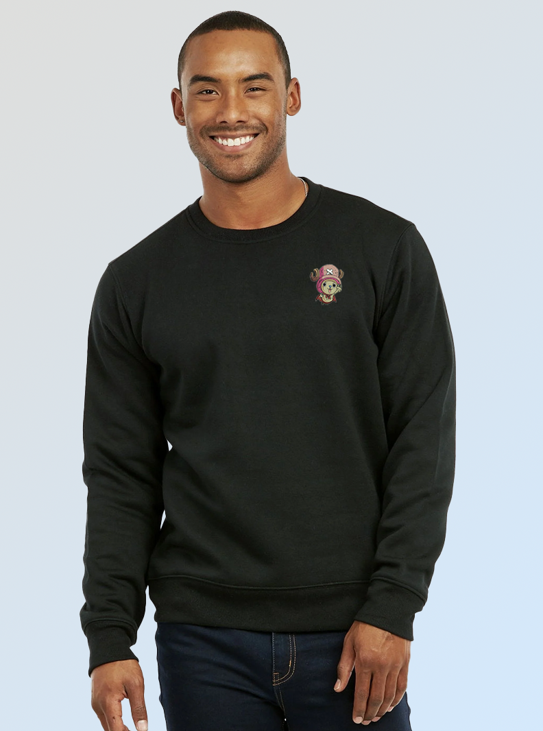 Flying Reindeer Crewneck – Light Blue Embroidered Anime-Inspired Sweater