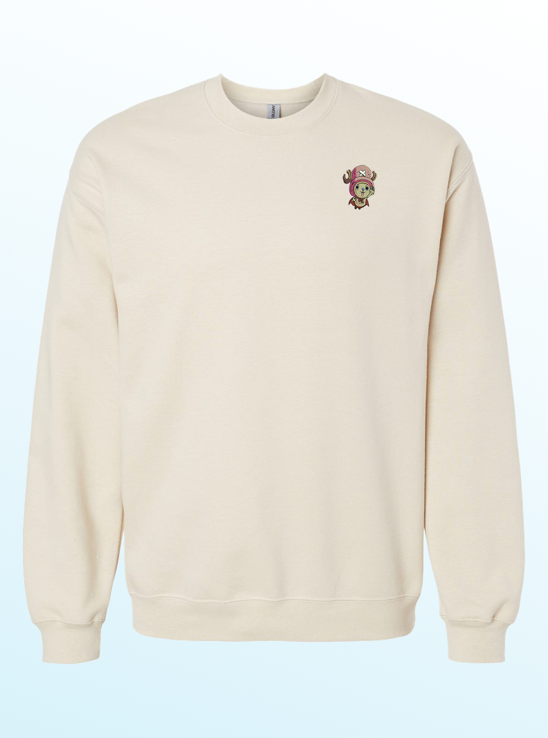 Flying Reindeer Crewneck – Light Blue Embroidered Anime-Inspired Sweater