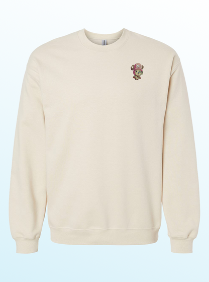 Flying Reindeer Crewneck – Light Blue Embroidered Anime-Inspired Sweater