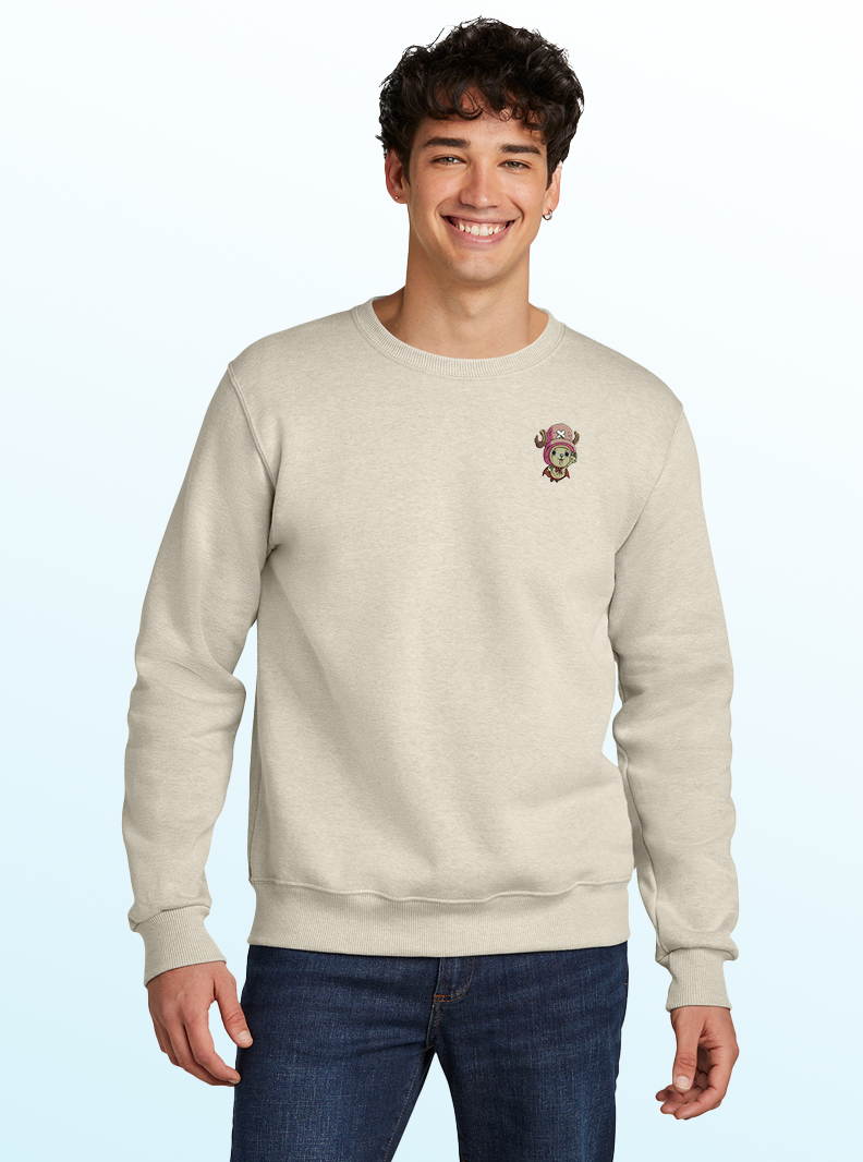 Flying Reindeer Crewneck – Light Blue Embroidered Anime-Inspired Sweater