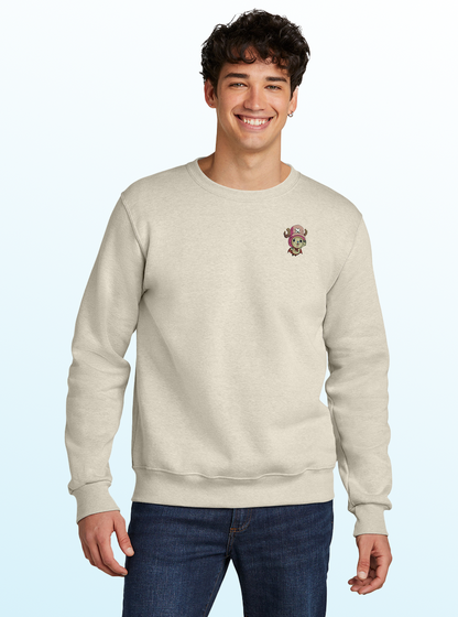 Flying Reindeer Crewneck – Light Blue Embroidered Anime-Inspired Sweater