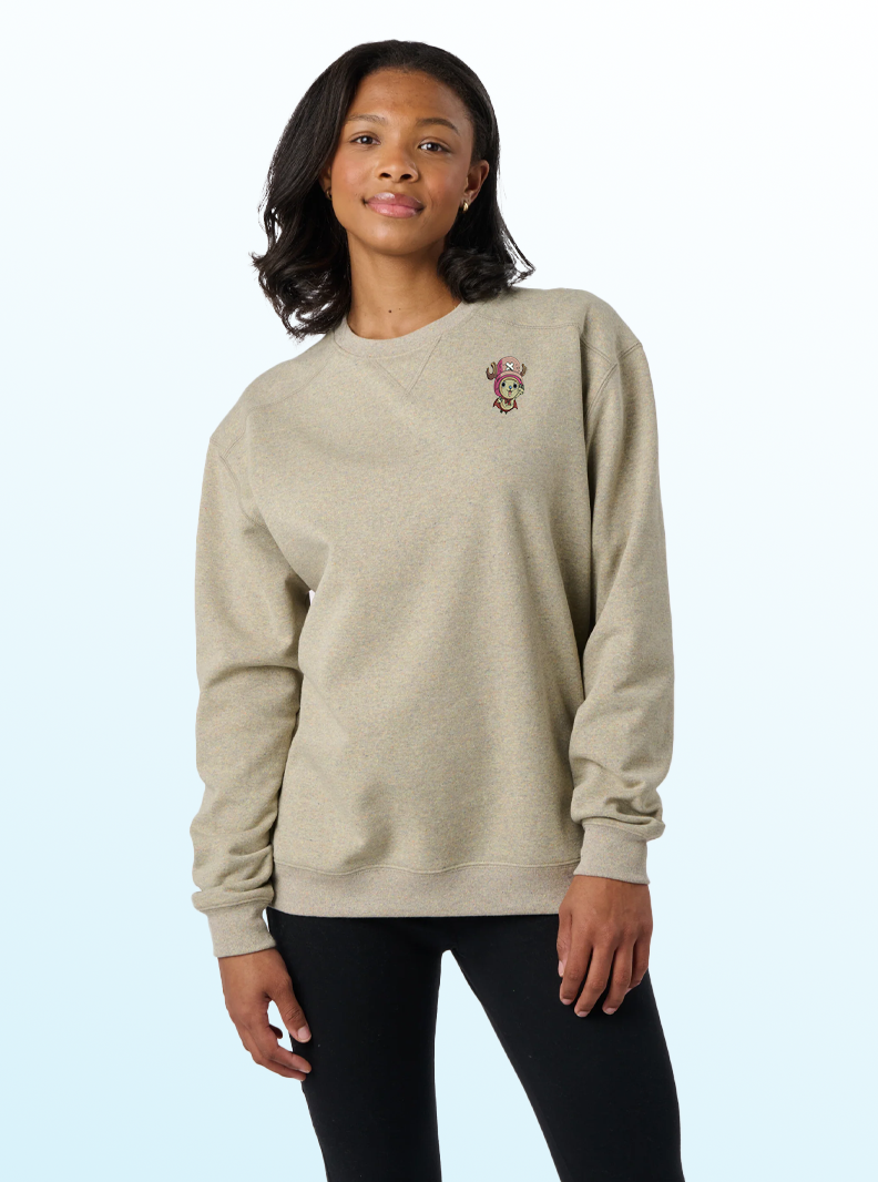 Flying Reindeer Crewneck – Light Blue Embroidered Anime-Inspired Sweater
