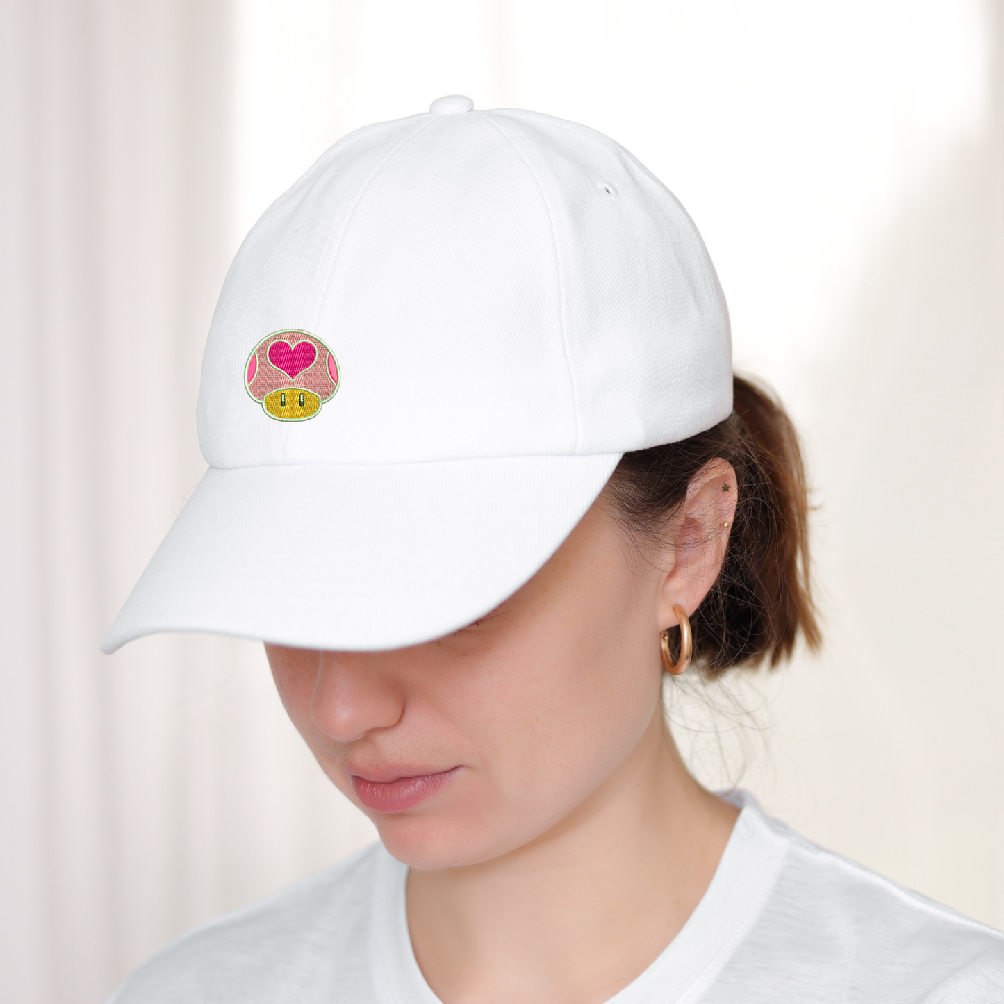Cute Mario Heart Shroom Embroidered Hat