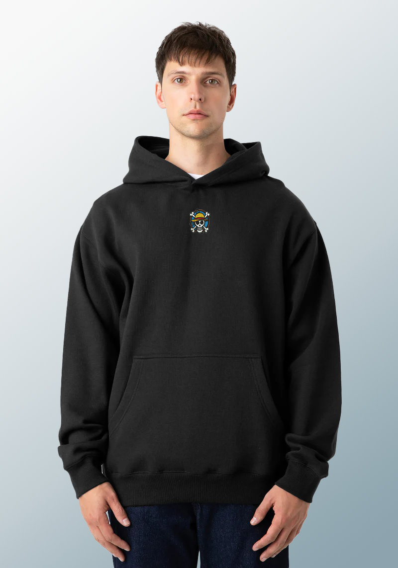 Straw Sailor Skull Embroidered Hoodie | Nautical Anime-Inspired Heavy Hoodie