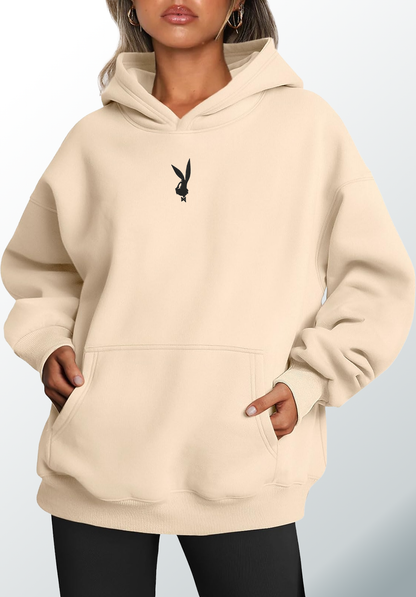 Minimalist “Gentleman Bunny” Hoodie – Cartoon-Inspired Streetwear