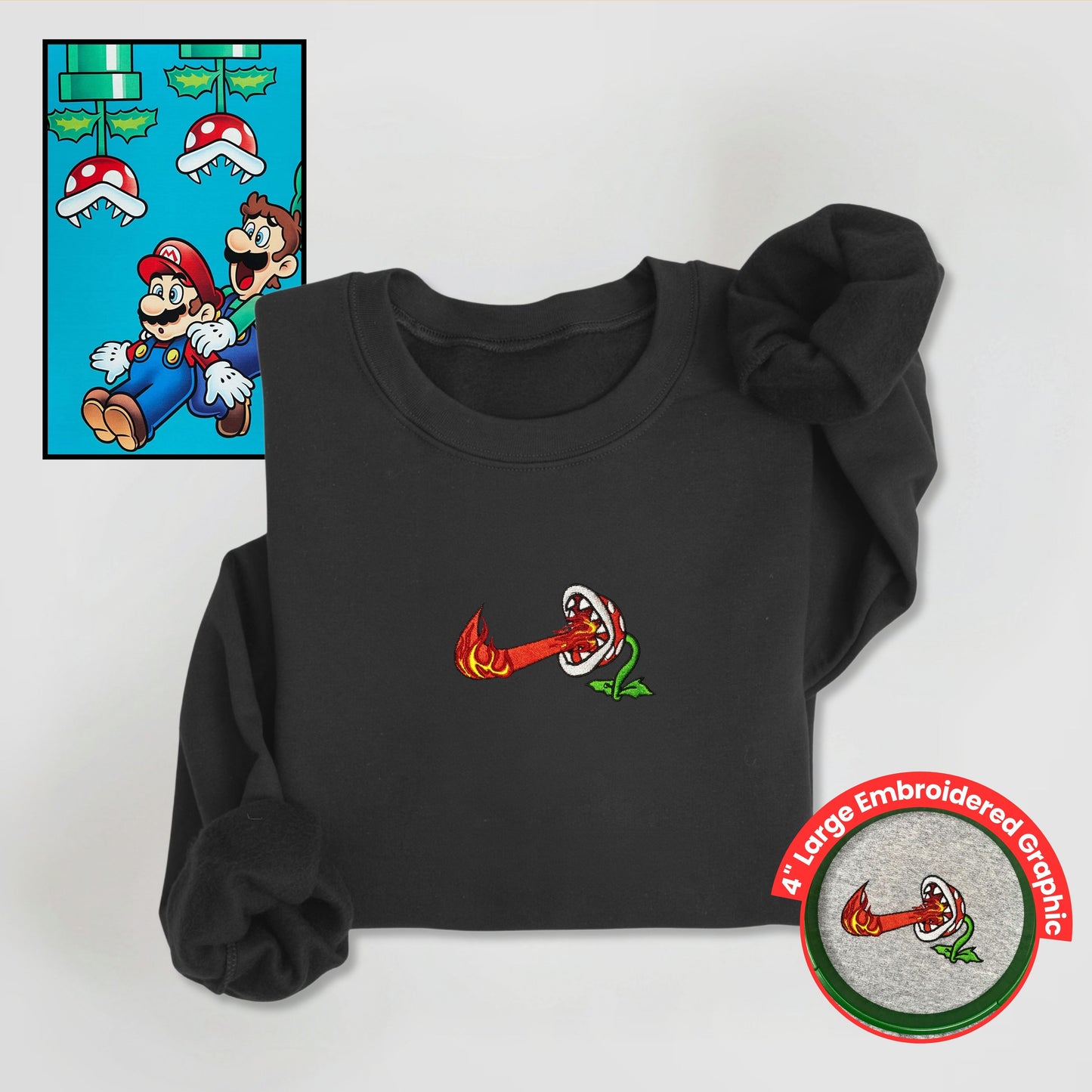 Nike-Inspired Super Mario Piranha Plant Sweatshirt: Premium Anime & Gaming Apparel