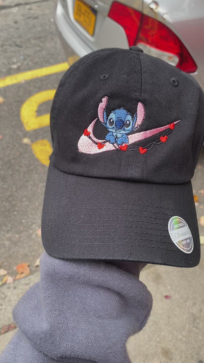 Nike-Inspired Stitch Dad Hat: Premium Embroidered Apparel for Lilo & Stitch Fans